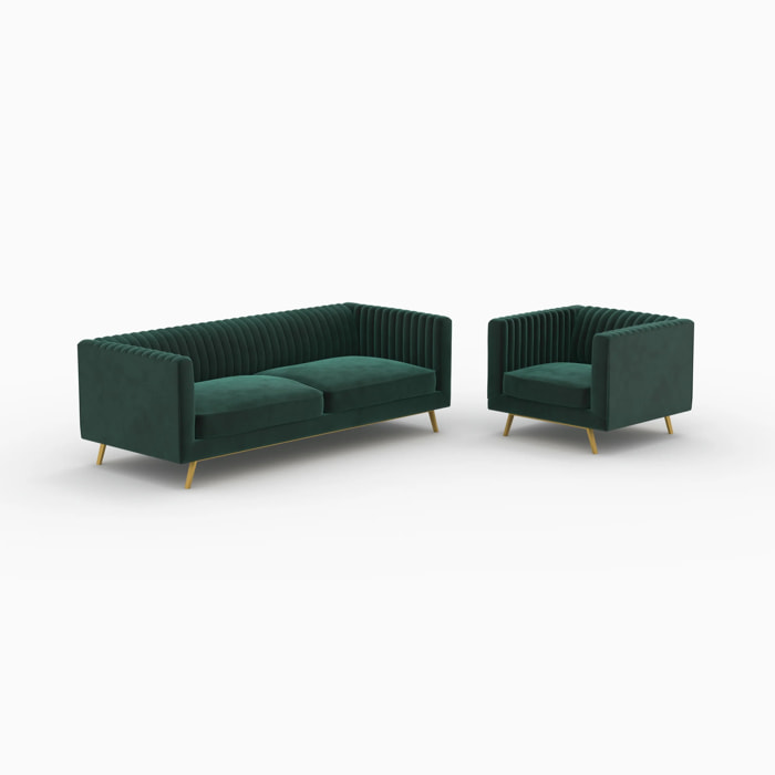 Ensemble canapé et fauteuil en velours vert 4 places - Gatsby