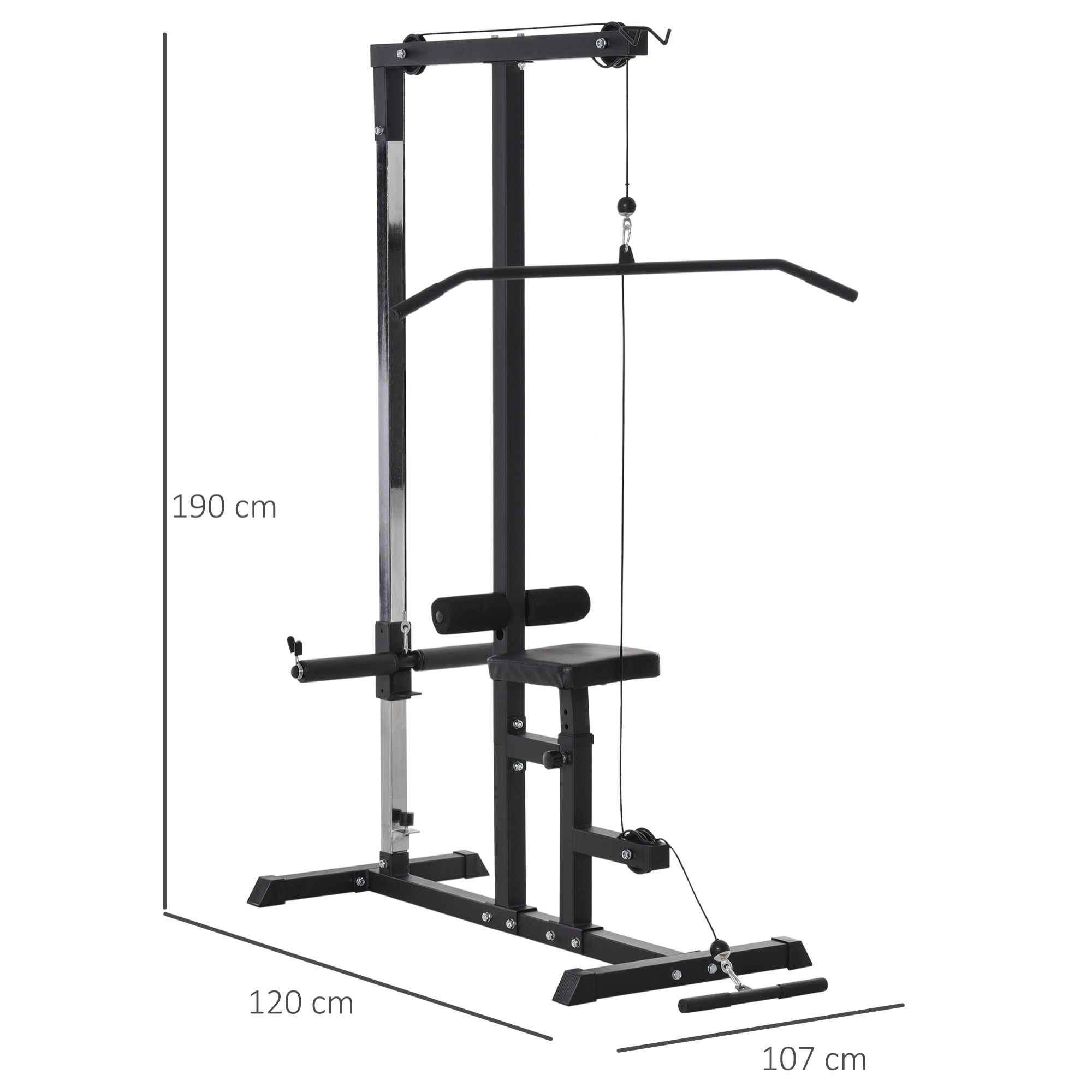 Máquina de Musculación con Polea y Asiento Regulable Fitness 107x120x190cm Negro