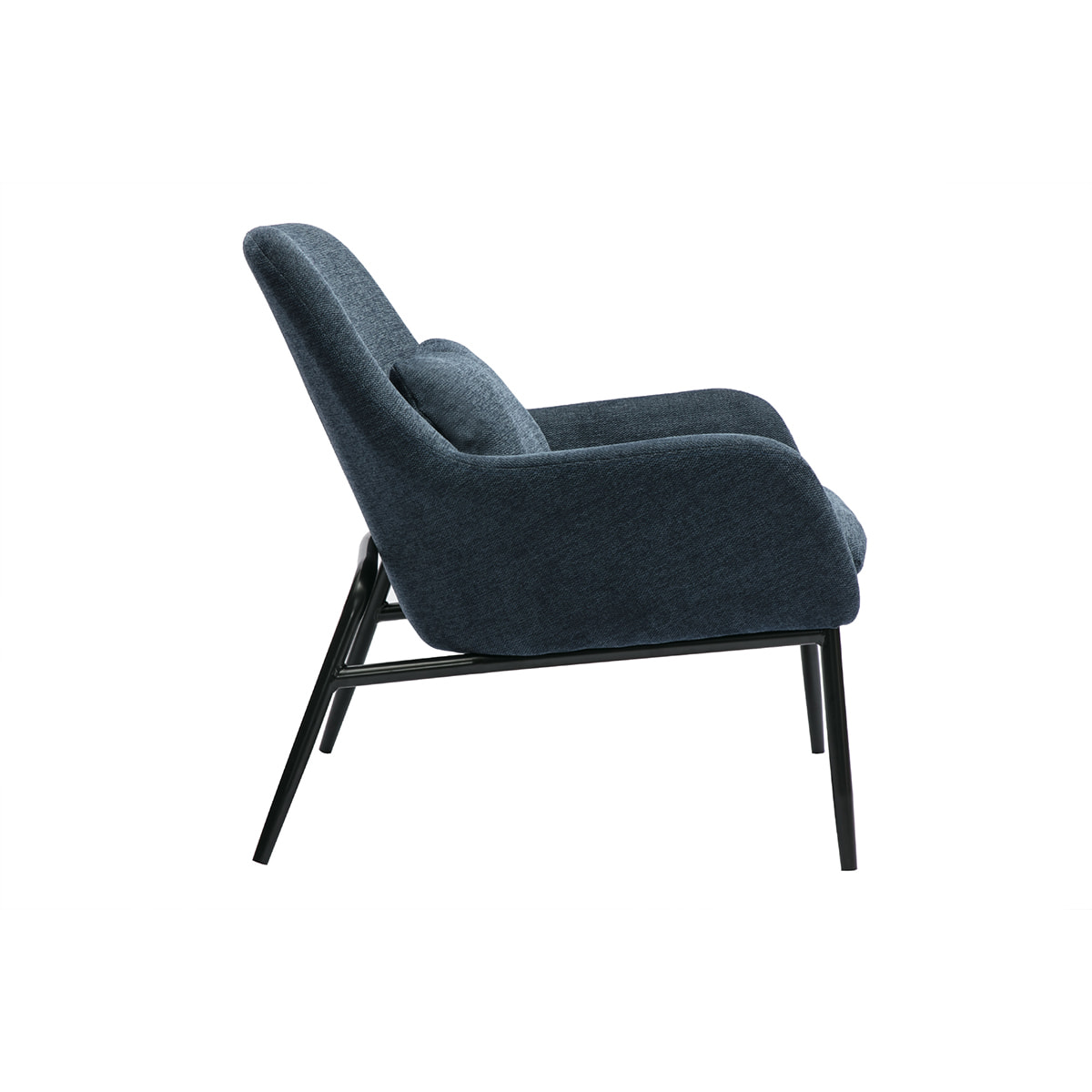 Fauteuil design en tissu effet velours texturé bleu foncé et métal noir MAXINE