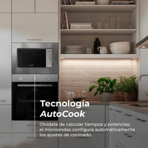 EVVO Microondas integrable Mi30 Inox, 21L , Grill 1000W, Efecto Brillante, Multifunción, Función Descongelar, Temporizador