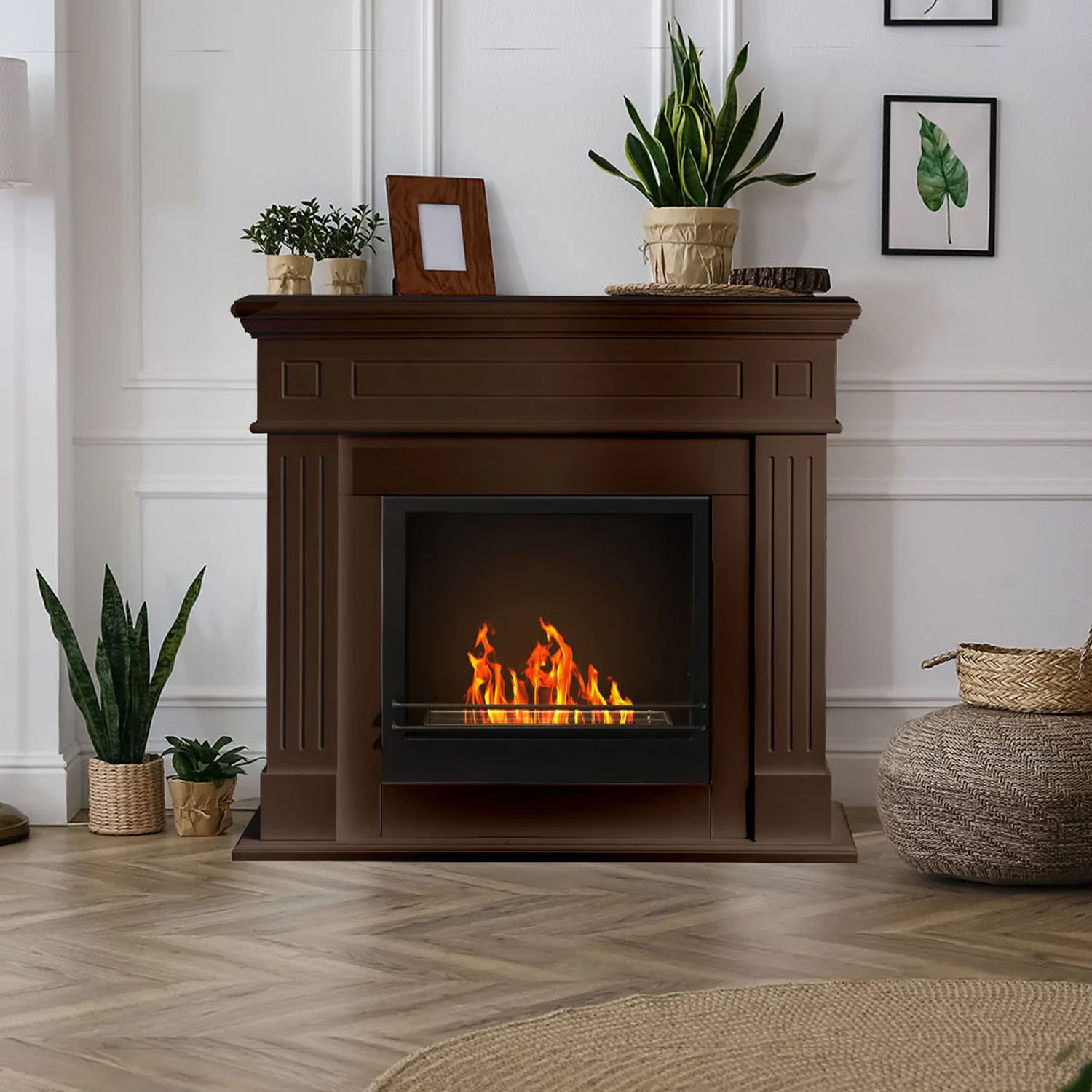 Cambridge - Camino a bioetanolo da terra in legno 110x37xH102 cm, colore marrone