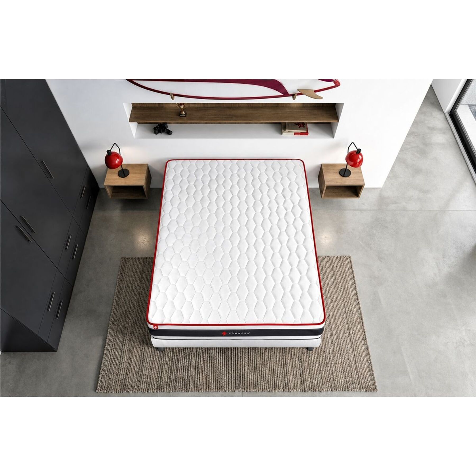 Ensemble - Matelas Ressorts ensachés et mémoire de forme 22cm d'épaisseur - 3 zones de confort - Confort ferme - Sommier tapissier monobloc - 1 place