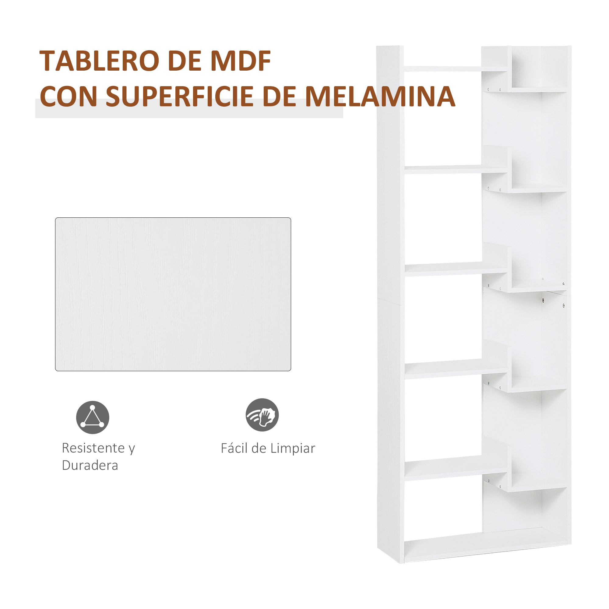 Estantería de 6 Niveles de Madera MDF 60x21x162,5cm Blanco