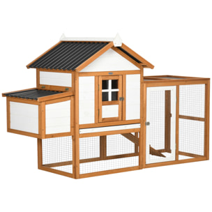 Gallinero de Madera para Exterior 181x79,5x117,5 cm Jaula para 2-4 Gallinas con Techo Resistente al Agua Corral de Metal 2 Perchas Nido Bandeja Extraíble y Rampa Natural