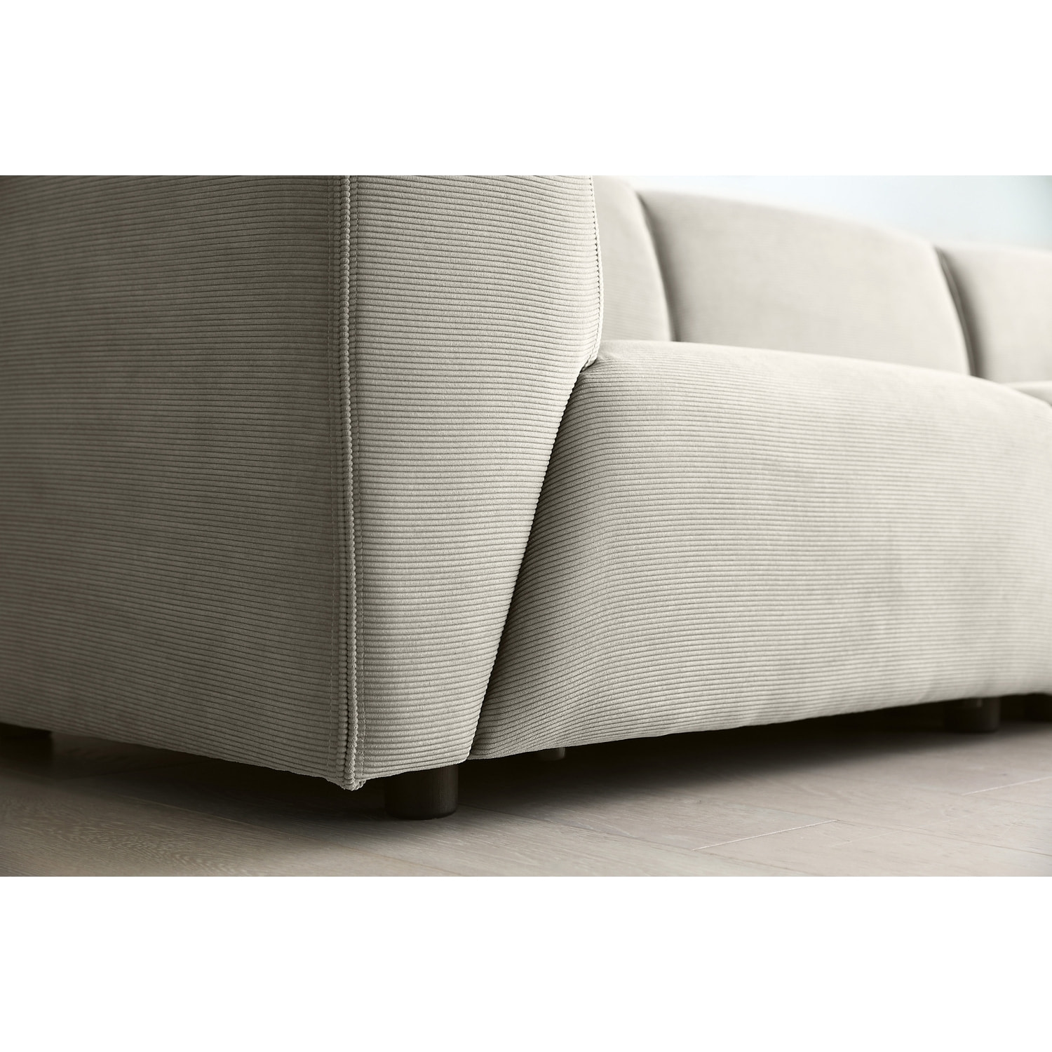 ROME Canapé 3 places + 1 pouf velours côtelé modulable gris clair