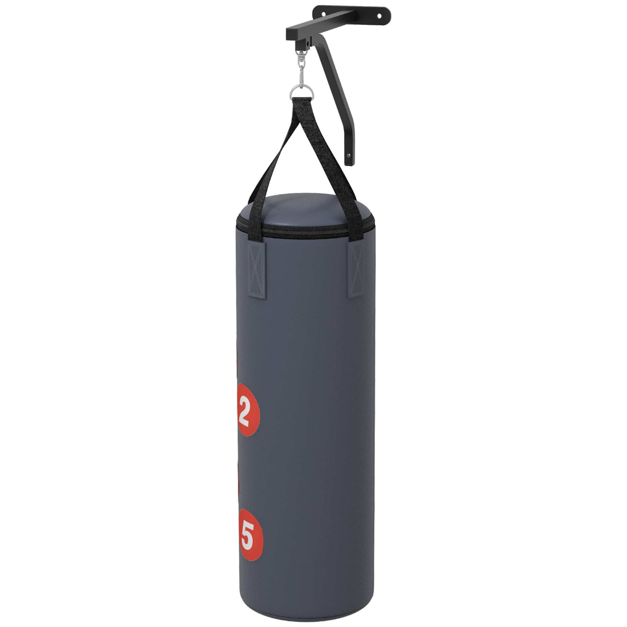 Sac de frappe boxe - support mural, crochet pivotant, gants, bandes inclus - à remplir - acier PU rouge gris