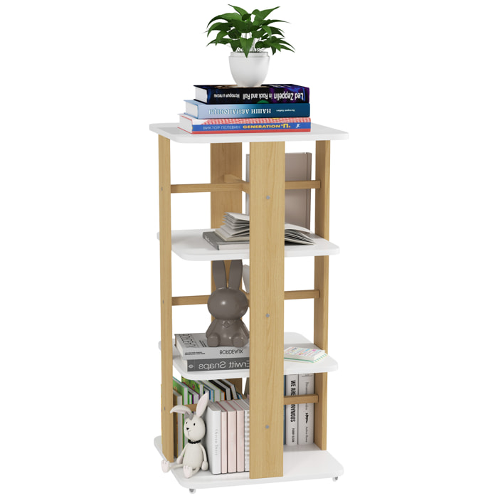 Librería Infantil Estantería para Libros Infantil con Ruedas Estantería Infantil con 3 Estantes para Guarderías Habitación Infantil Blanco y Natural