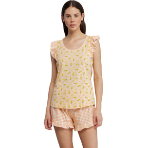 Pigiama donna top spalla larga e pantalone corto cotone limonata Noidinotte
