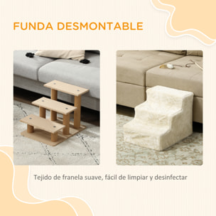 Escalera para Perros de 3 Peldaños, Escalera para Mascotas con Funda Extraíble y Lavable, Rampa para Perros y Gatos para Cama, Sofá, 46x35x35 cm, Beige