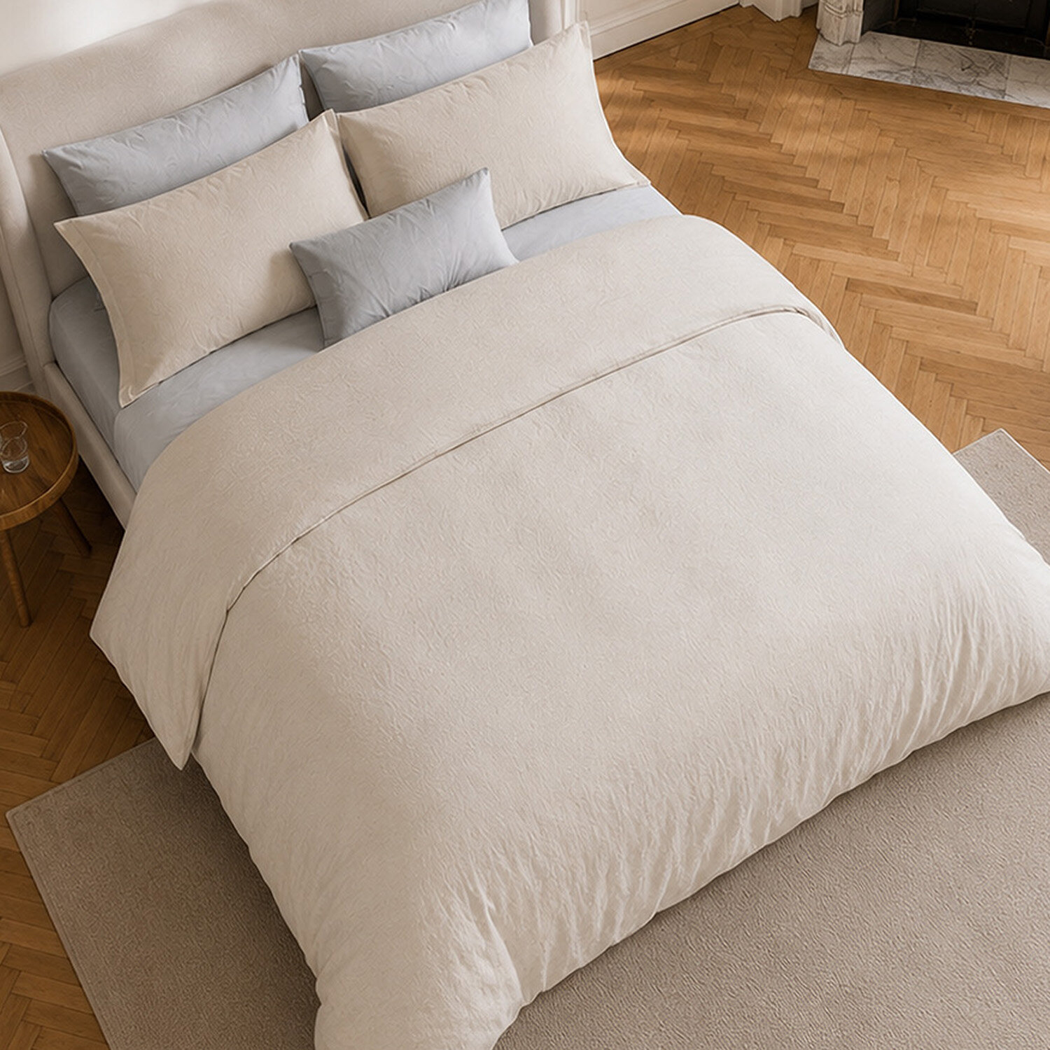 Parure housse de couette 100% coton lavé ecru - Drift