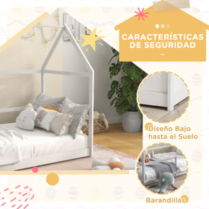 Cama para Niños 90x190 cm Cama Infantil en Forma de Casa con Barandillas Protectoras Cama Casita de Madera Carga 60 kg Blanco