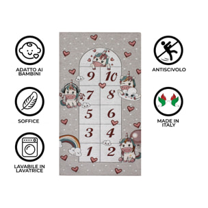 Tappeto Arredo Gioco Cameretta Bambini Unicorni Grigio Perla