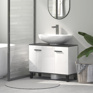 Mueble bajo Lavabo Mueble de Lavabo con Pie Mueble de Baño con 2 Puertas y Estantes Ajustables para Lavabo con Pedestal o con Pies 80x34x60 cm Blanco Brillante