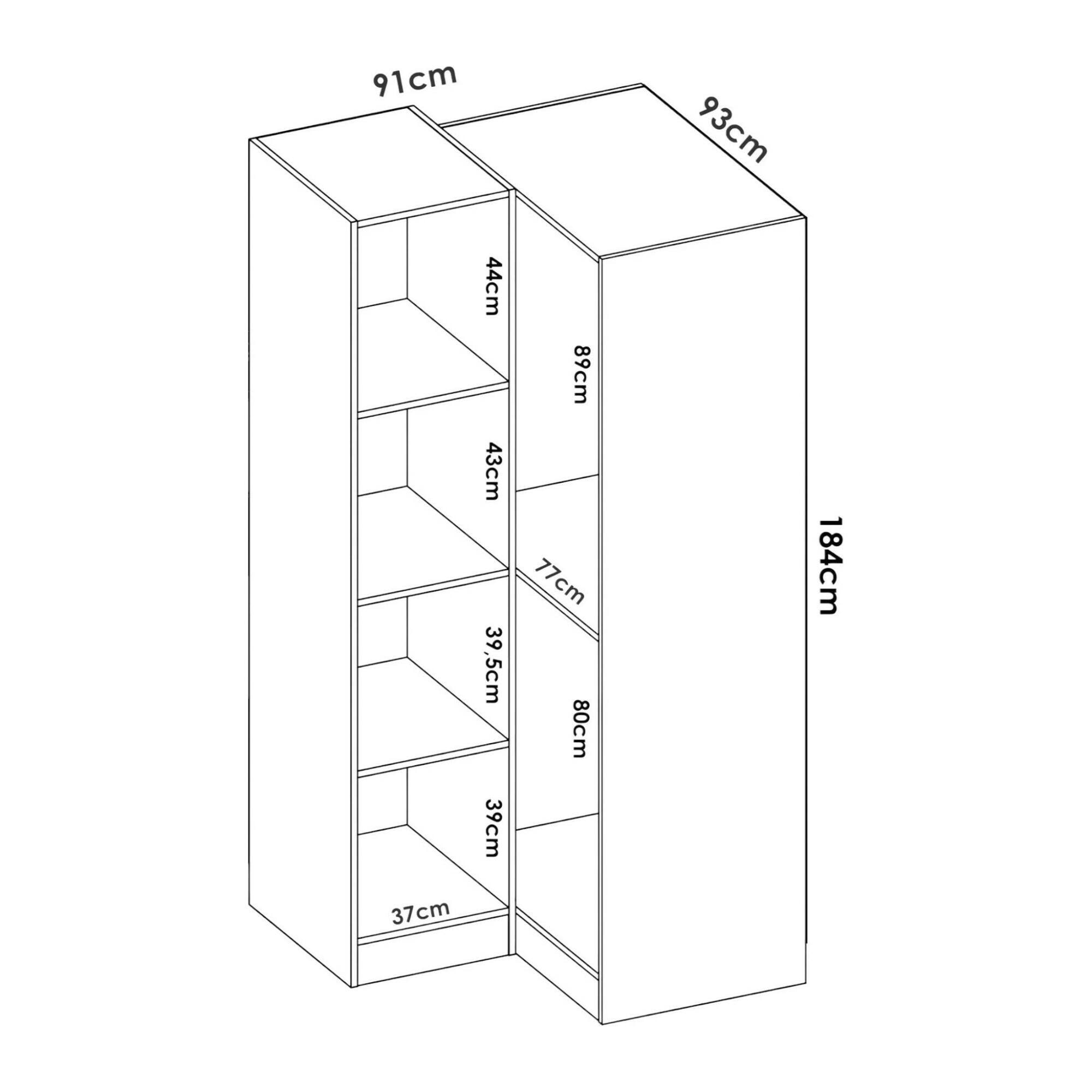 Guardaroba Elgon, Mobile angolare per camera da letto, Armadio appendiabiti ad angolo a 2 ante battenti, 91x93h184 cm, Rovere