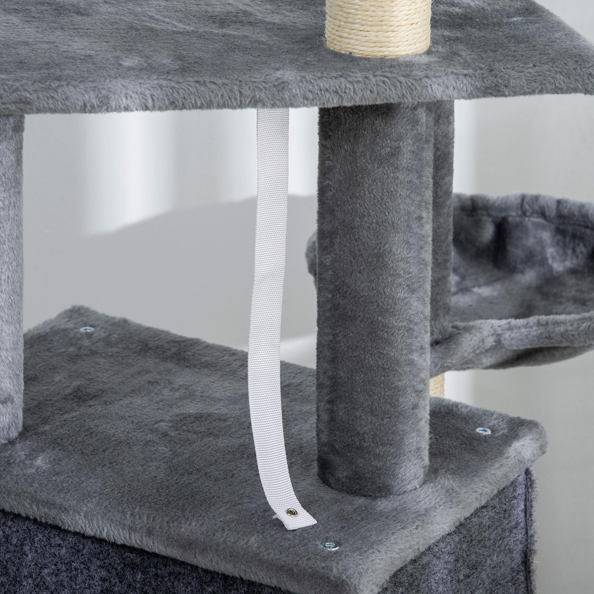 Árbol Rascador para Gatos, Árbol para Gatos 127 cm, Torre Escalador con Cueva, Hamaca, Cama, Plataformas, Rampa de Sisal, Bola Colgante, Gris