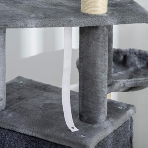 Árbol Rascador para Gatos, Árbol para Gatos 127 cm, Torre Escalador con Cueva, Hamaca, Cama, Plataformas, Rampa de Sisal, Bola Colgante, Gris