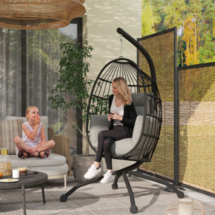 Silla Colgante Huevo con Soporte Columpio Jardín Exterior con Cesta Plegable Cojín y Reposacabezas Columpio Colgante para Interior y Exterior Carga 120 kg Negro