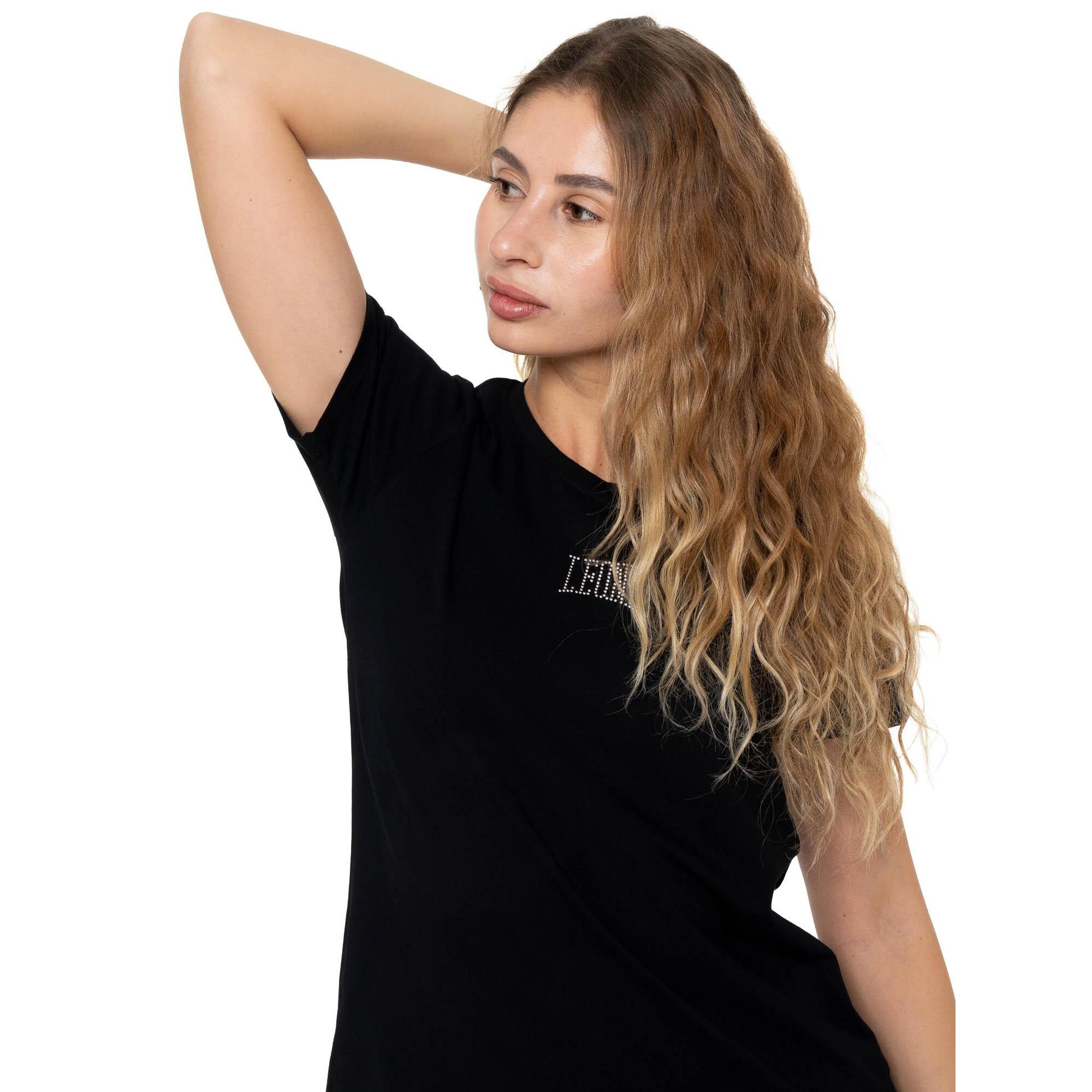 Camiseta de manga corta para mujer Leone 1947 Never Without con logo de pedrería