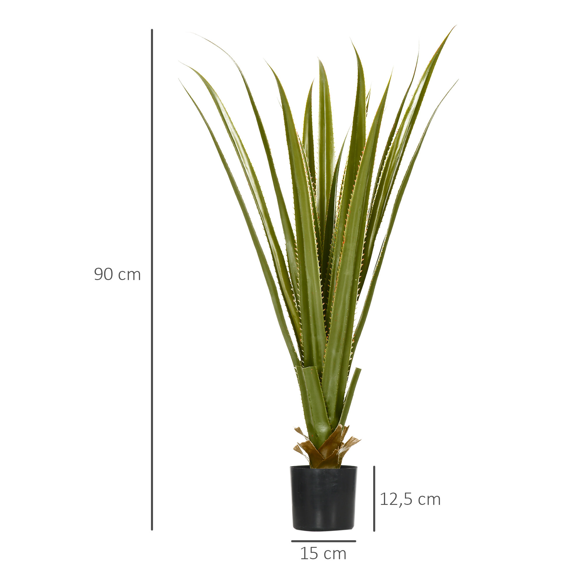 Plante artificielle agave H.90 cm 16 feuilles tronc grand réalisme pot inclus