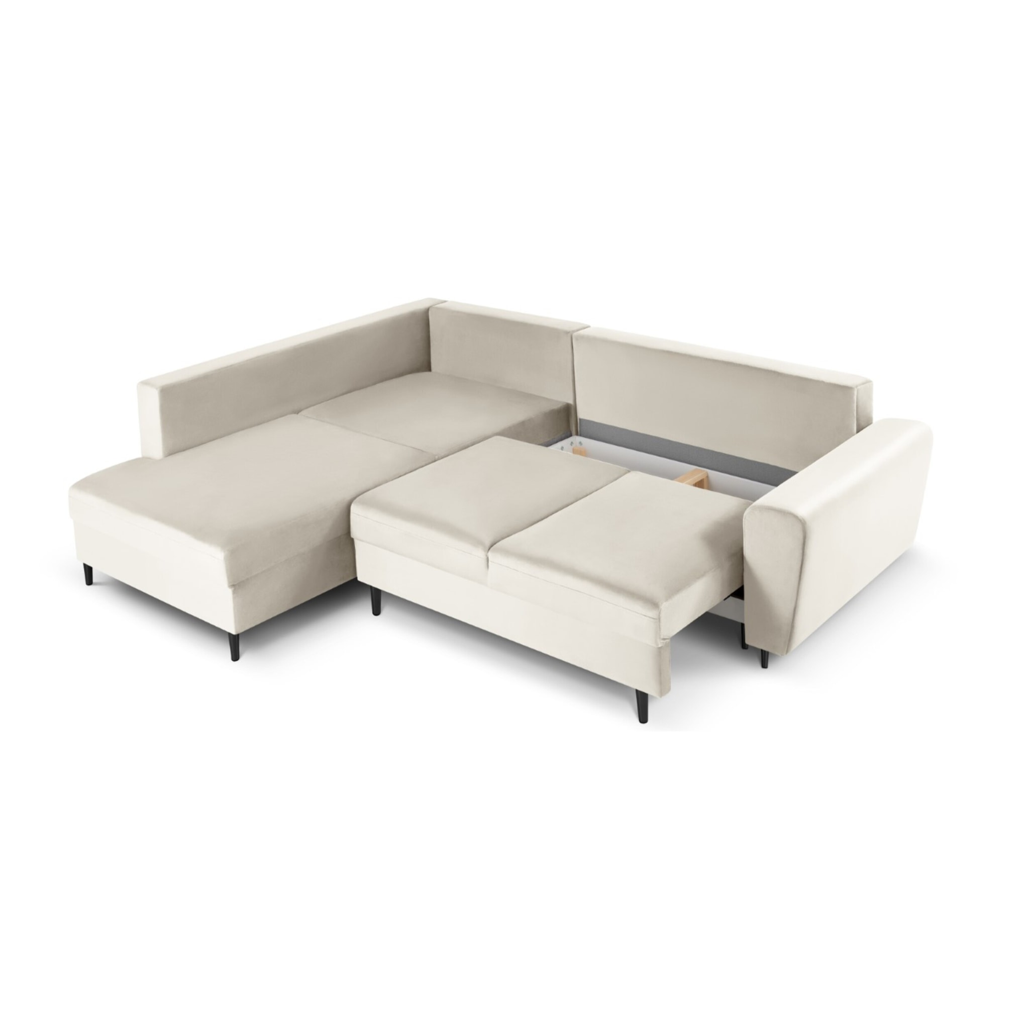 Canapé d'angle gauche convertible avec coffre de rangement "Kyoto" 5 places en velours beige clair