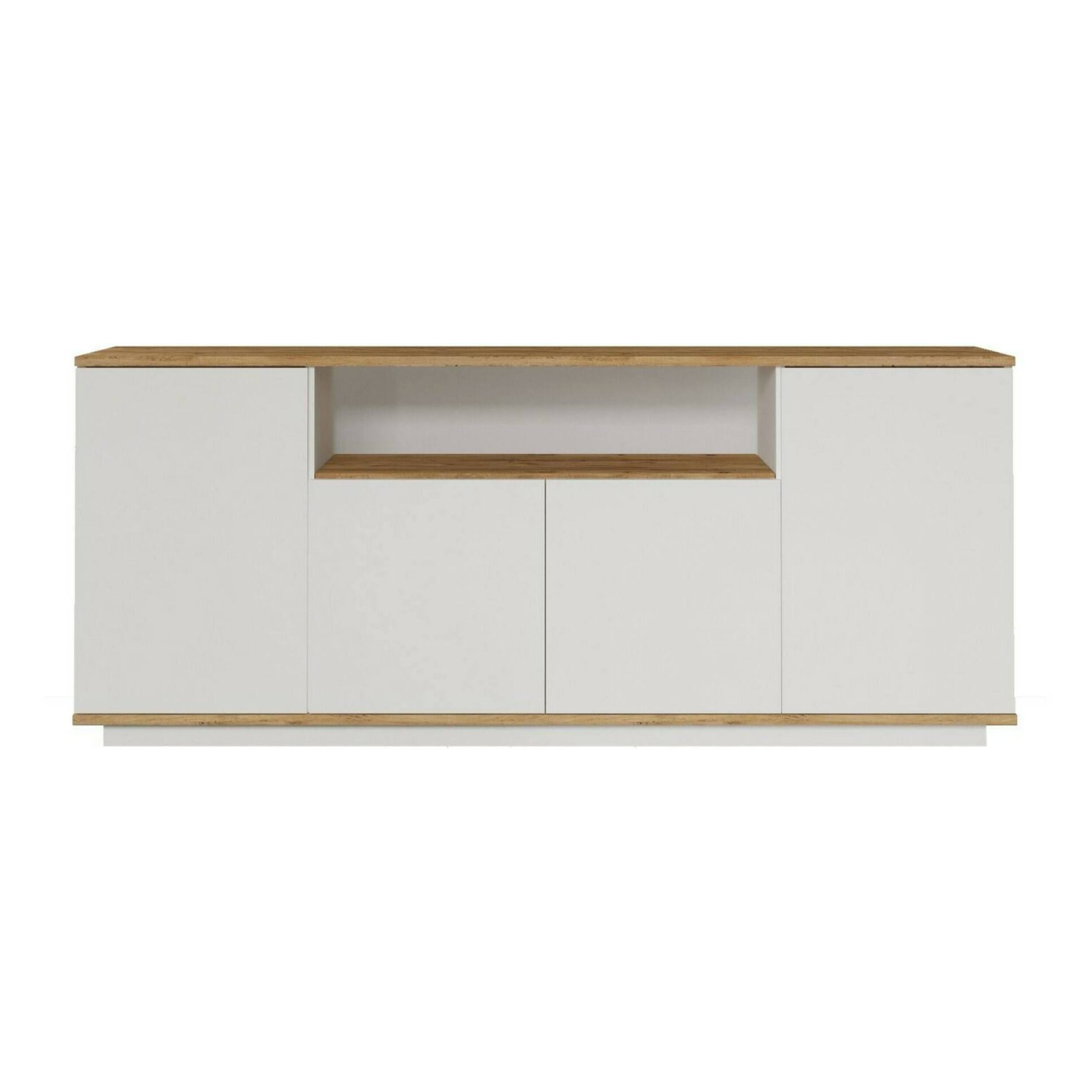 Credenza Dpas, Buffet da soggiorno, Madia da salotto, Dispensa da cucina, 180x45h75 cm, Quercia e Bianco