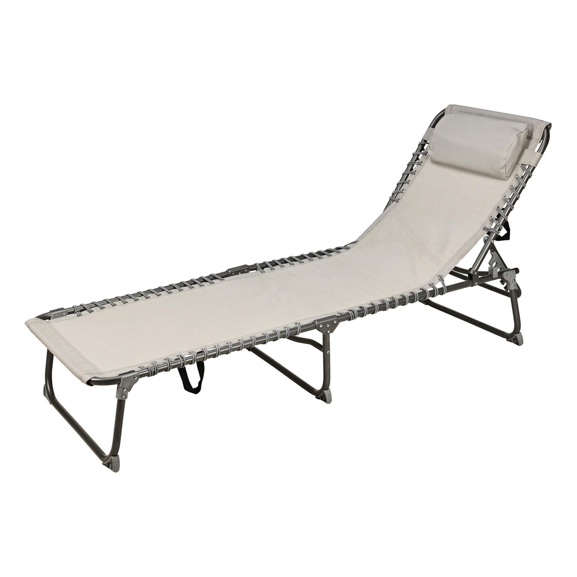 Well Home Tumbona de camping 193x60x30cm Acero gris oscuro / beige hasta 110kg