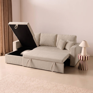 Canapé d'angle convertible réversible 3 places velours côtelé avec coffre IDA