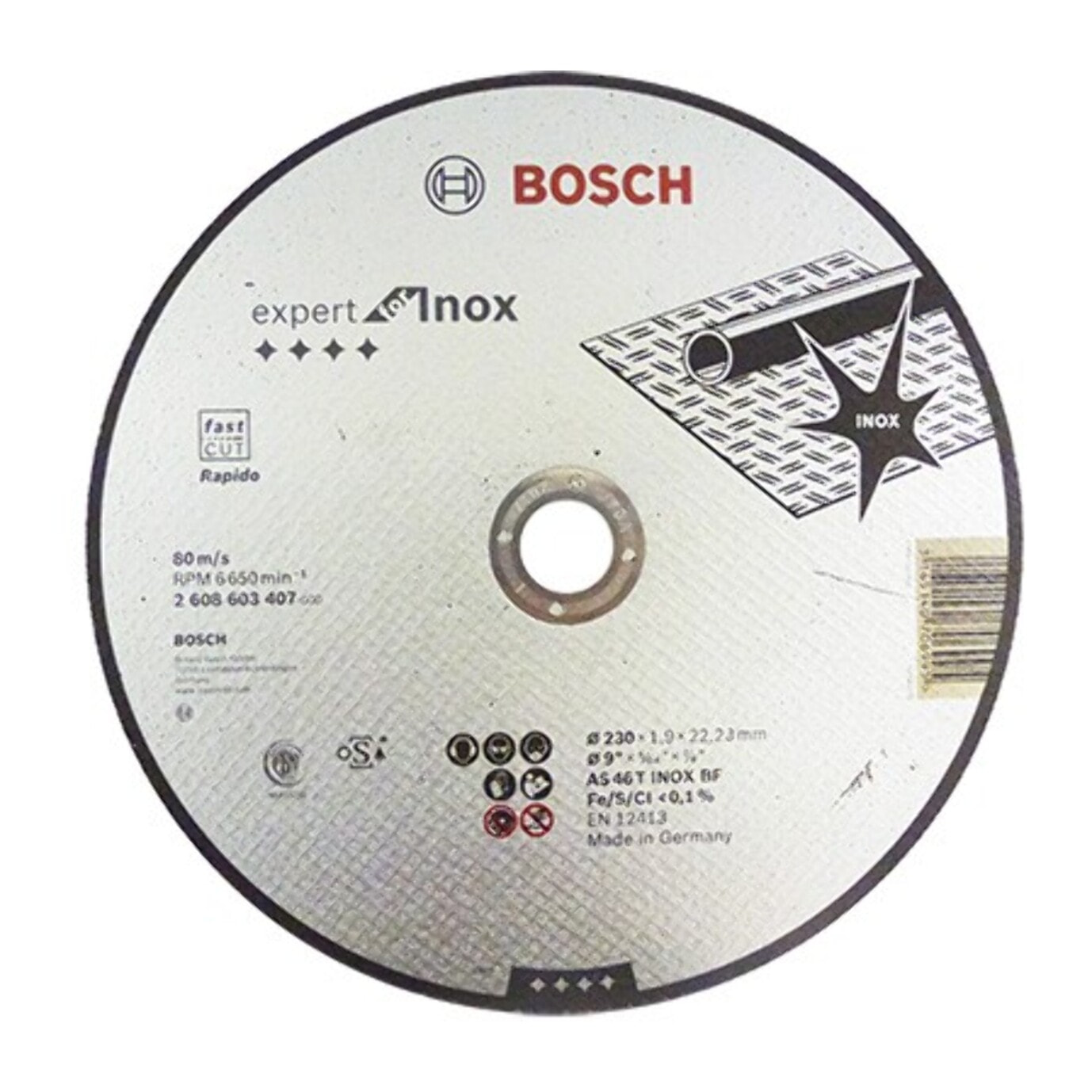 Disque EXPERT à tronçonner à moyeu plat Spécial inox Ø230X1.9 MM - BOSCH - 2608603407