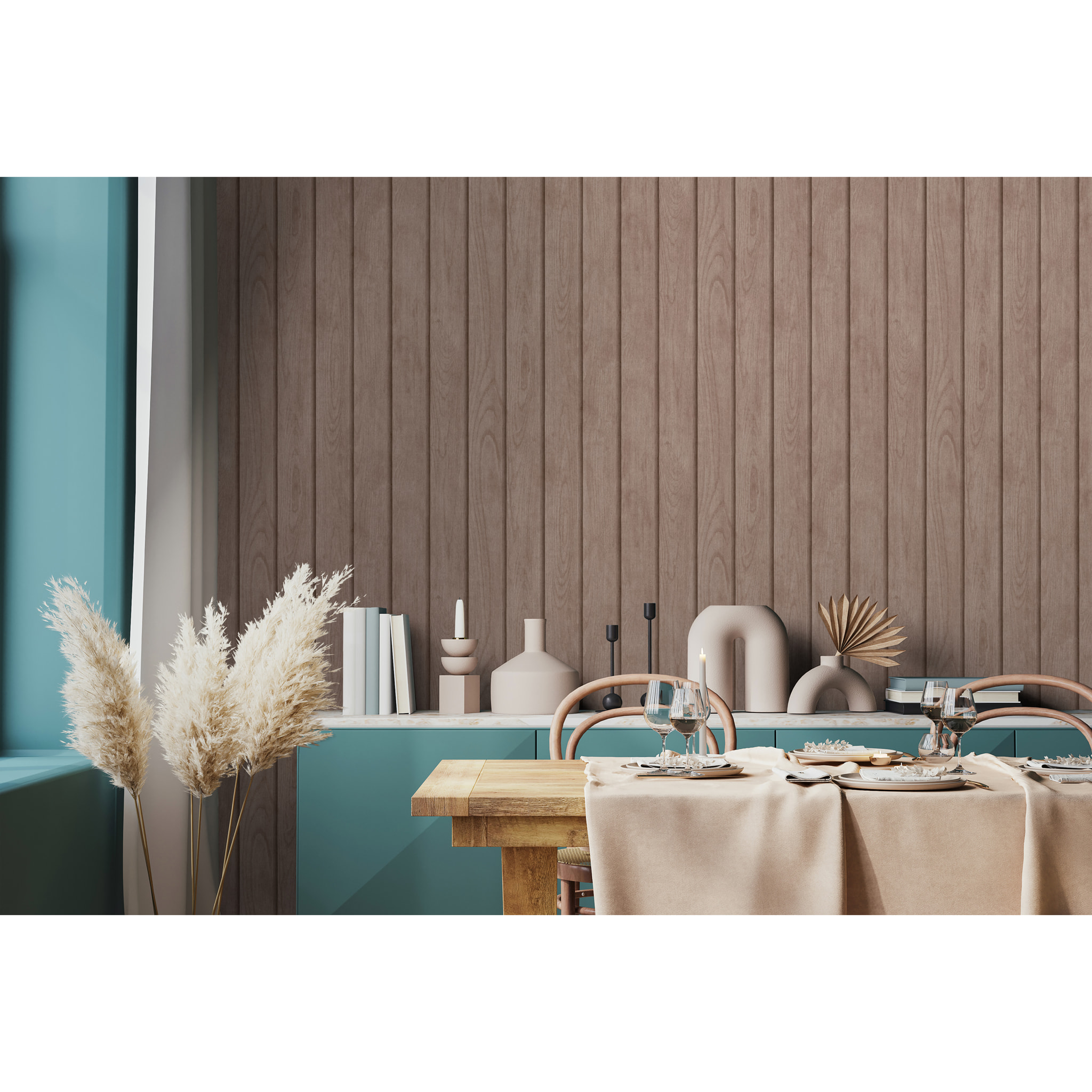 Papier peint lambris bois vertical taupe rosé