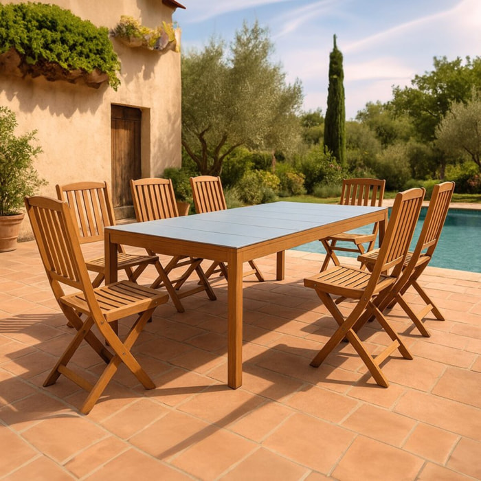 Tavolo da pranzo 200x100cm gambe legno e top in piastrelle - Kerk