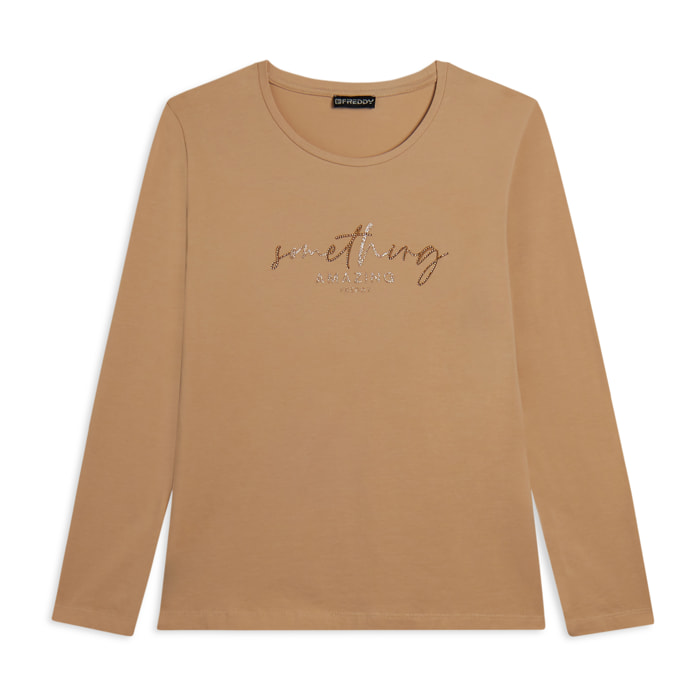 T-shirt a maniche lunghe con scritta “Something Amazing”