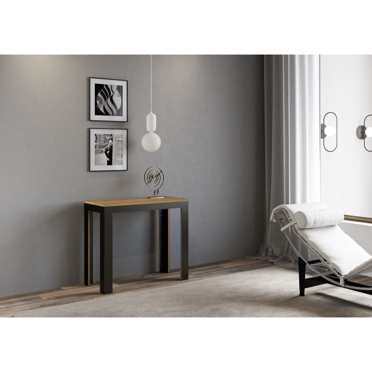 Consolle allungabile 90x40/300 cm Linea Evolution Quercia Natura telaio Antracite