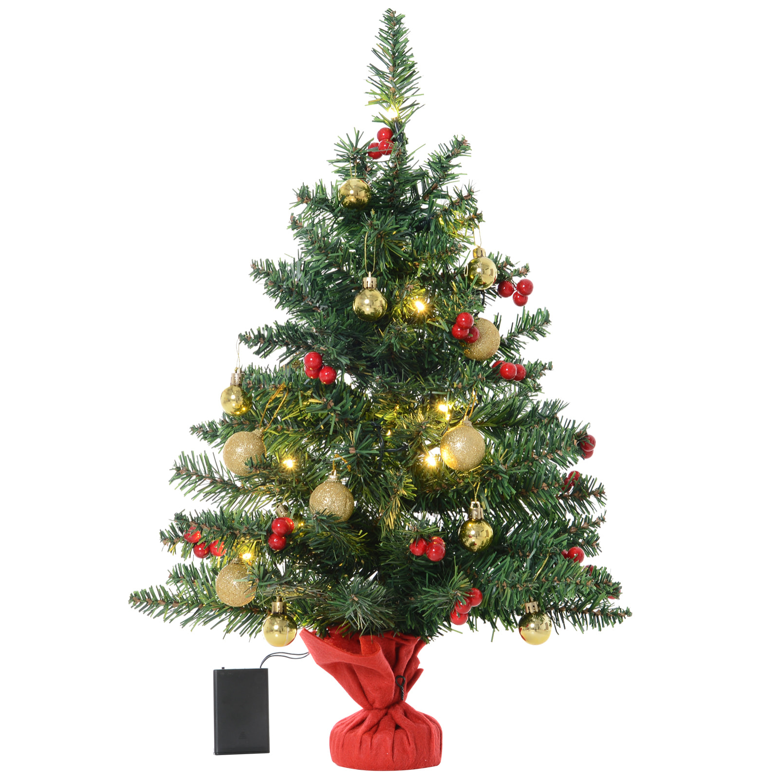 Homcom Albero di Natale Mini con 15 Led Bianchi Caldi e Decorazioni Verde 60cm