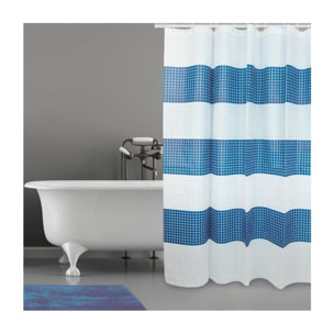 Rideau de douche Polyester QUADRO 180x200cm QUALITE PREMIUM Bleu & Blanc - Anneaux inclus MSV