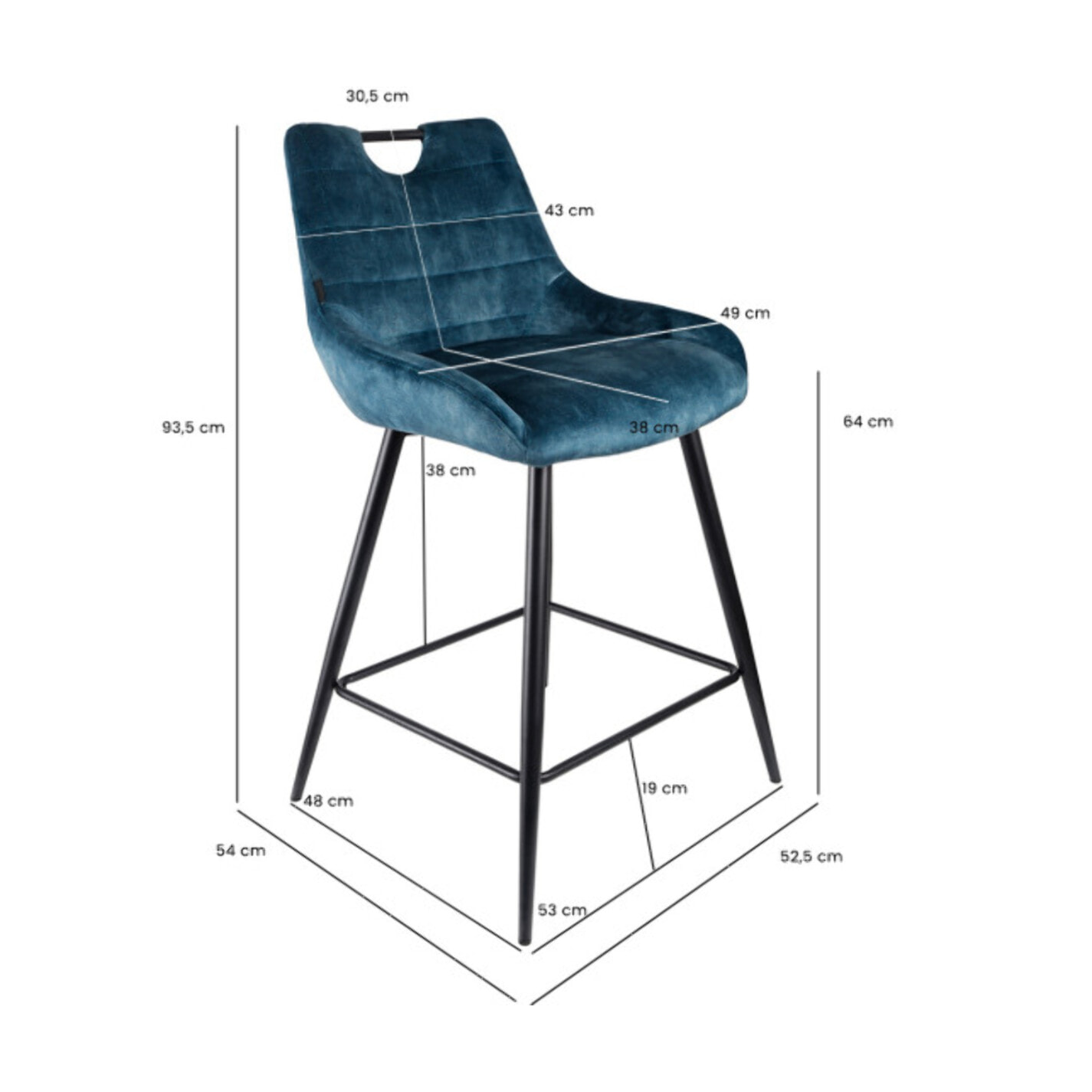 Chaise de bar en velours avec poignée et pieds en métal - ROSA 2