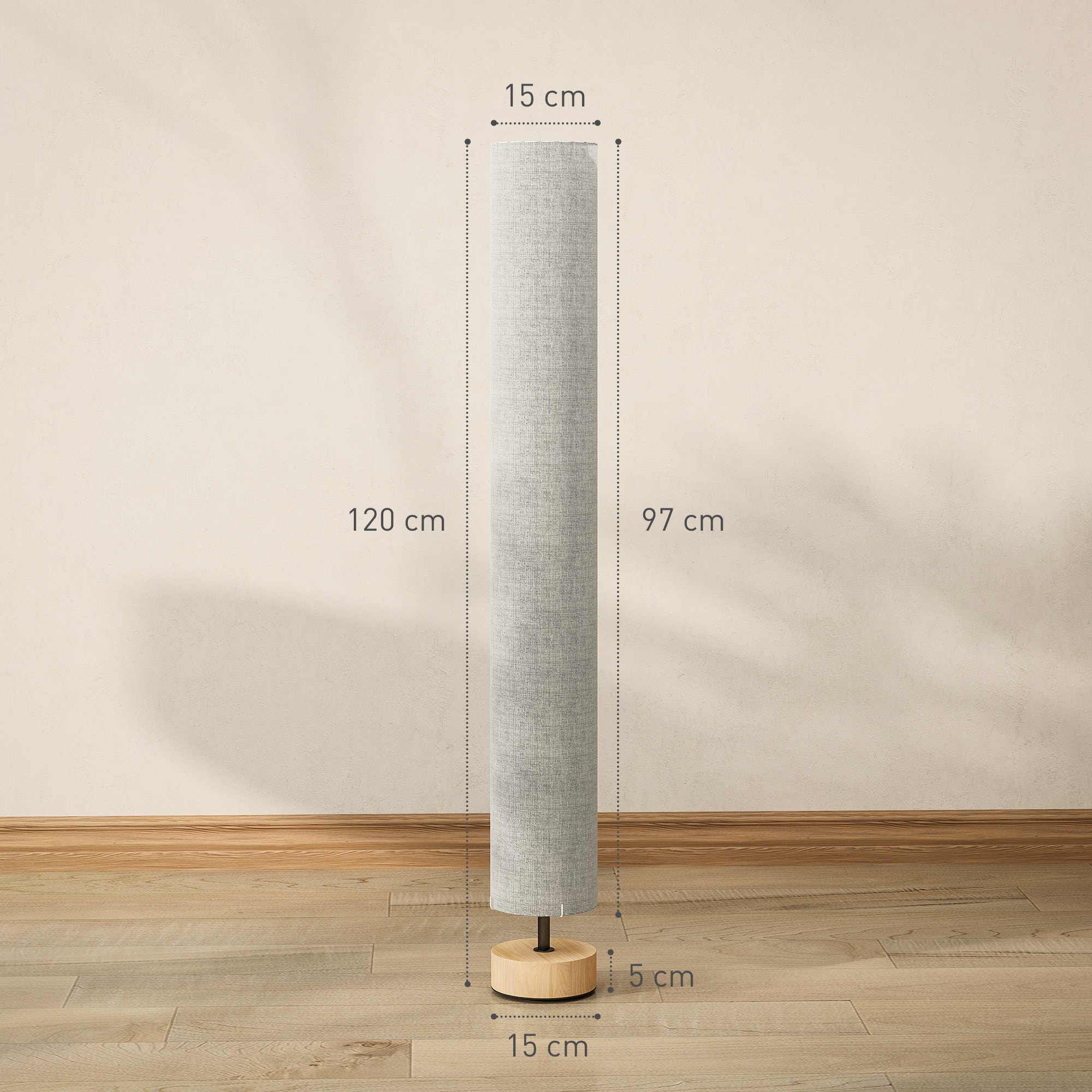 Lámpara de Pie Moderna Lámpara de Salón con Casquillo Máx. 40 W E27 Pantalla de Lino y Marco de Metal para Dormitorio Ø15x120 cm Gris