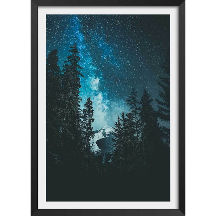 Affiche paysage voie lactée alpine Affiche + cadre en bois - Noir