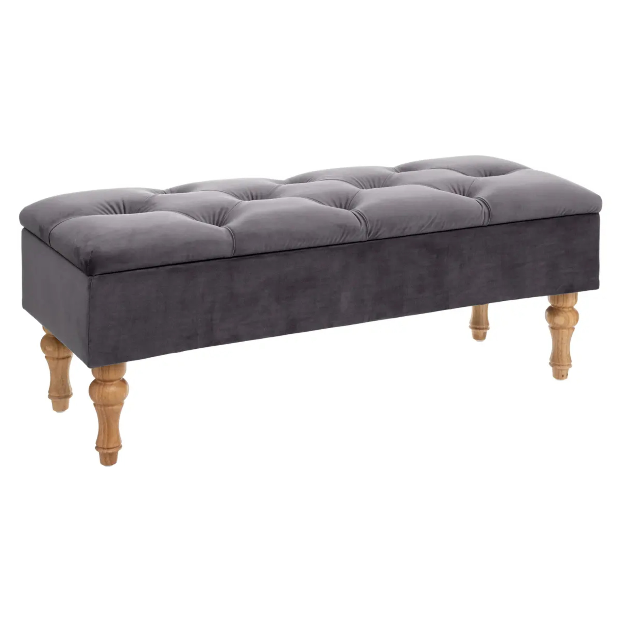 Banc coffre gris - velours matelassé