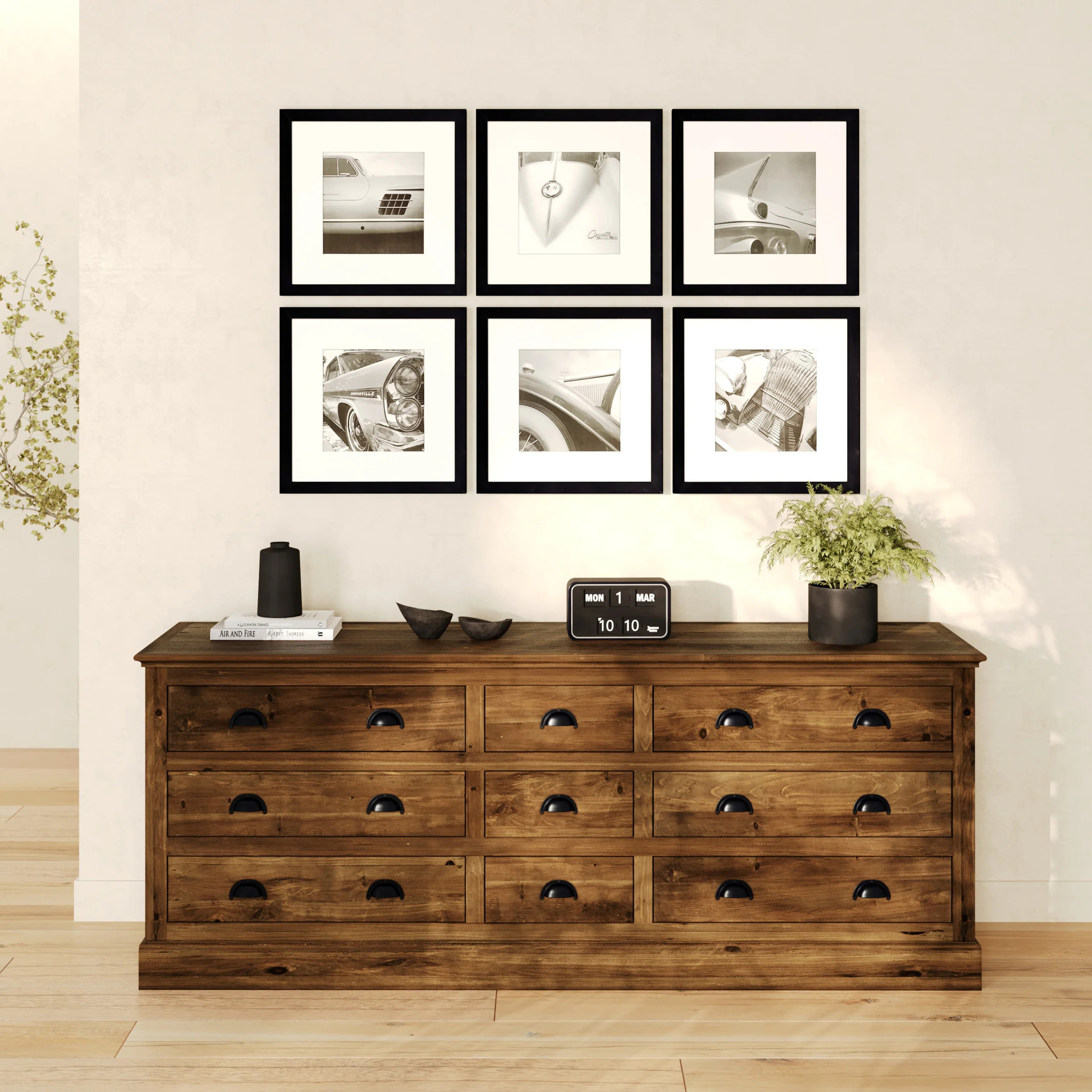 Buffet 9 tiroirs en bois de cèdre recyclé - Tobias