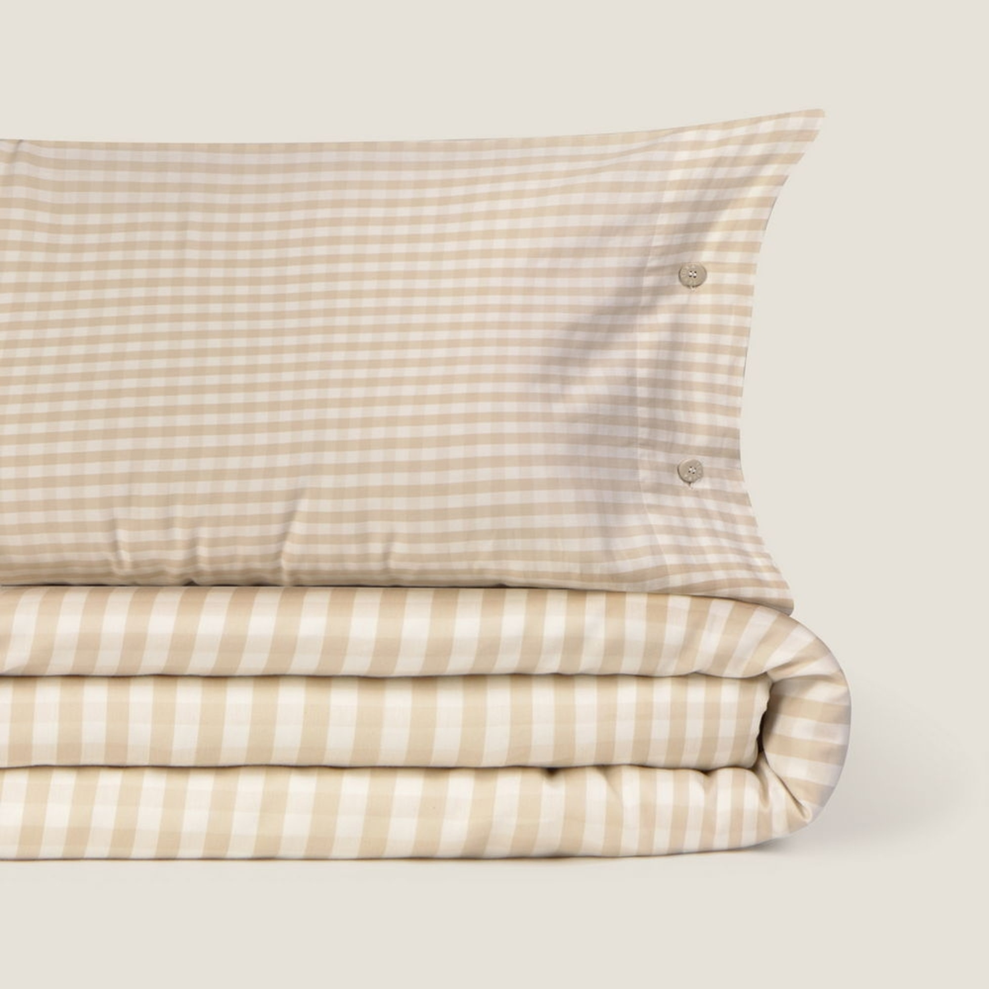 Funda nórdica de algodón satén 200 hilos cuadros vichy Kimcuad color marron beige 100% Algodón