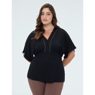 Fiorella Rubino - T-shirt in viscosa con dettagli in pizzo - Nero