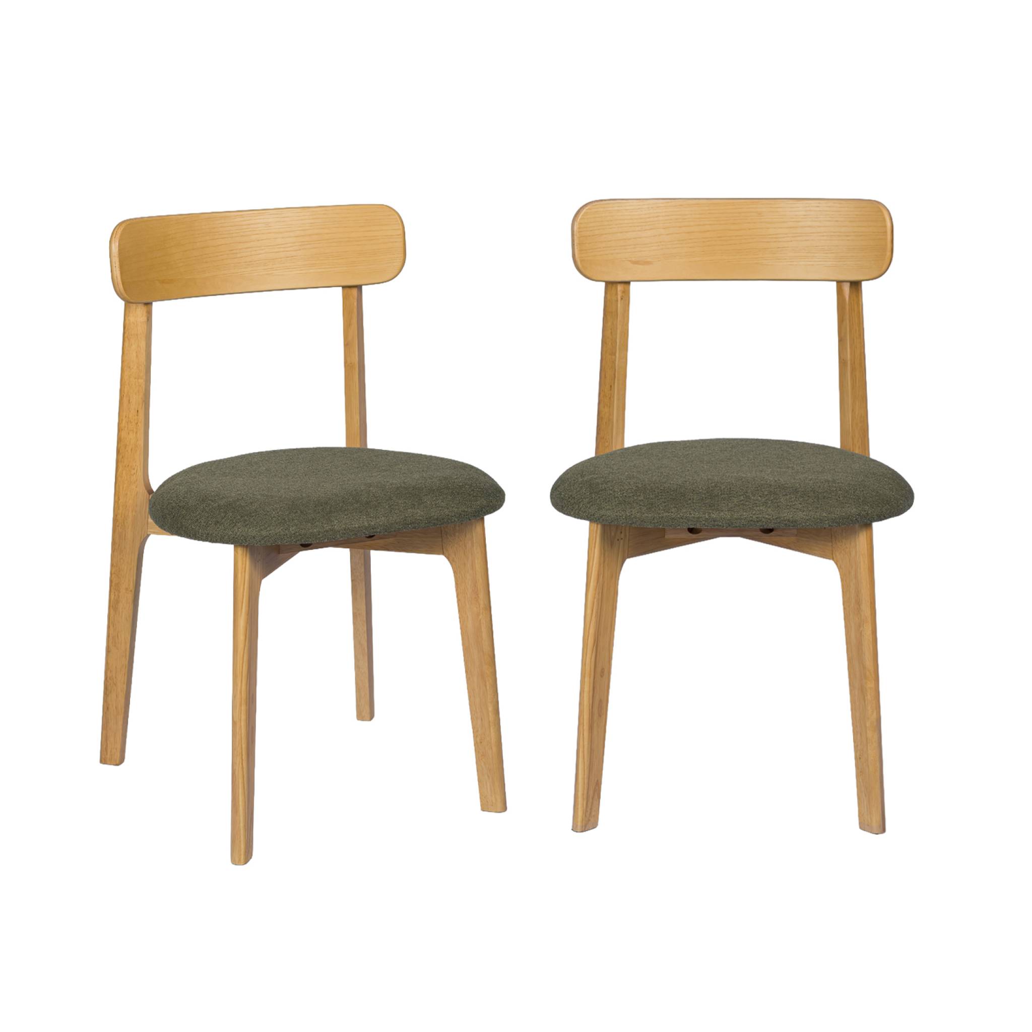 Chaise vintage bois d'hévéa teinte naturelle et tissu texturé (lot de 2) VICTOIRE