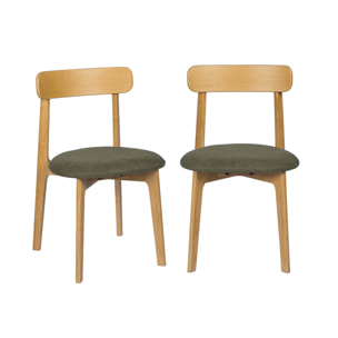 Chaise vintage bois d'hévéa teinte naturelle et tissu texturé (lot de 2) VICTOIRE