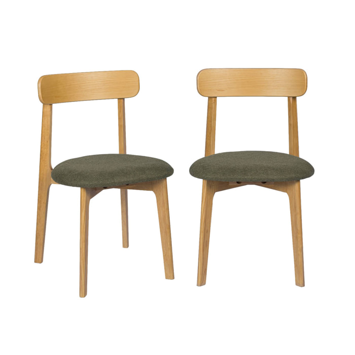 Chaise vintage bois d'hévéa teinte naturelle et tissu texturé (lot de 2) VICTOIRE