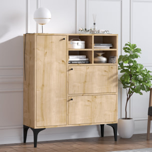 AYO Buffet haut 3 portes et 4 niches couleur chêne 100x125cm