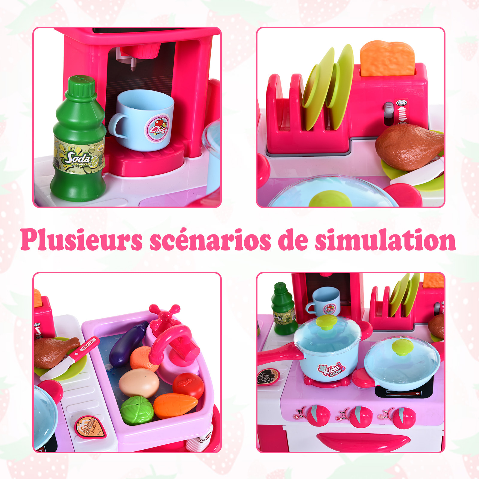 Cuisine pour enfant recettes jeu d'imitation 38 accessoires inclus sons et lumières polypropylène rose