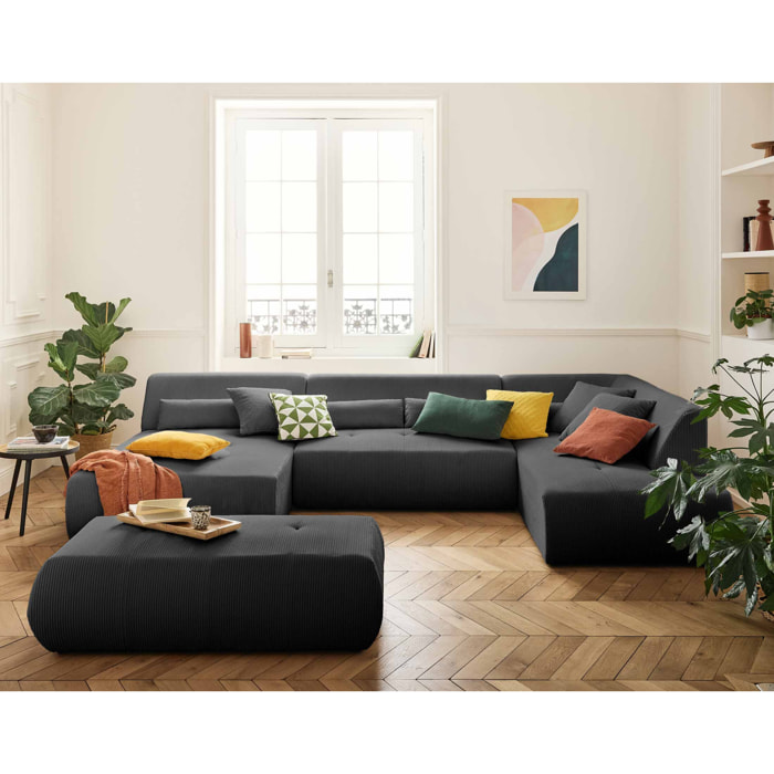 Onyx - pouf d'appoint - en velours côtelé - Gris foncé