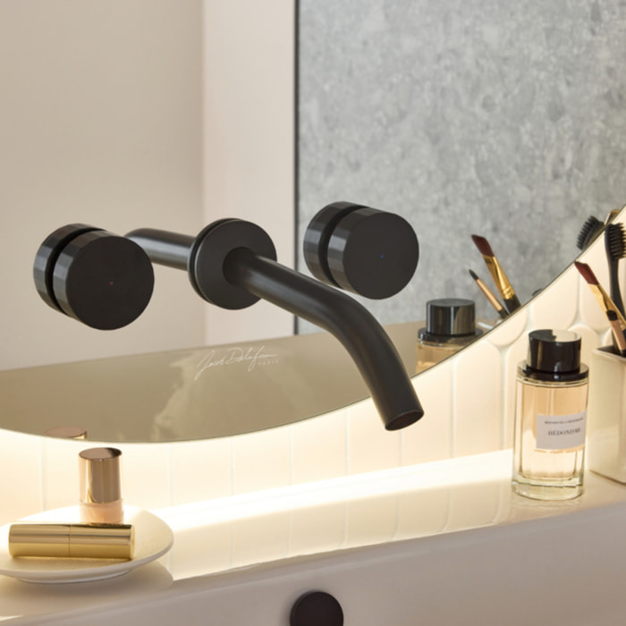 Pack mitigeur lavabo encastré 3 trous Grands Boulevards noir mat avec mécanisme complet