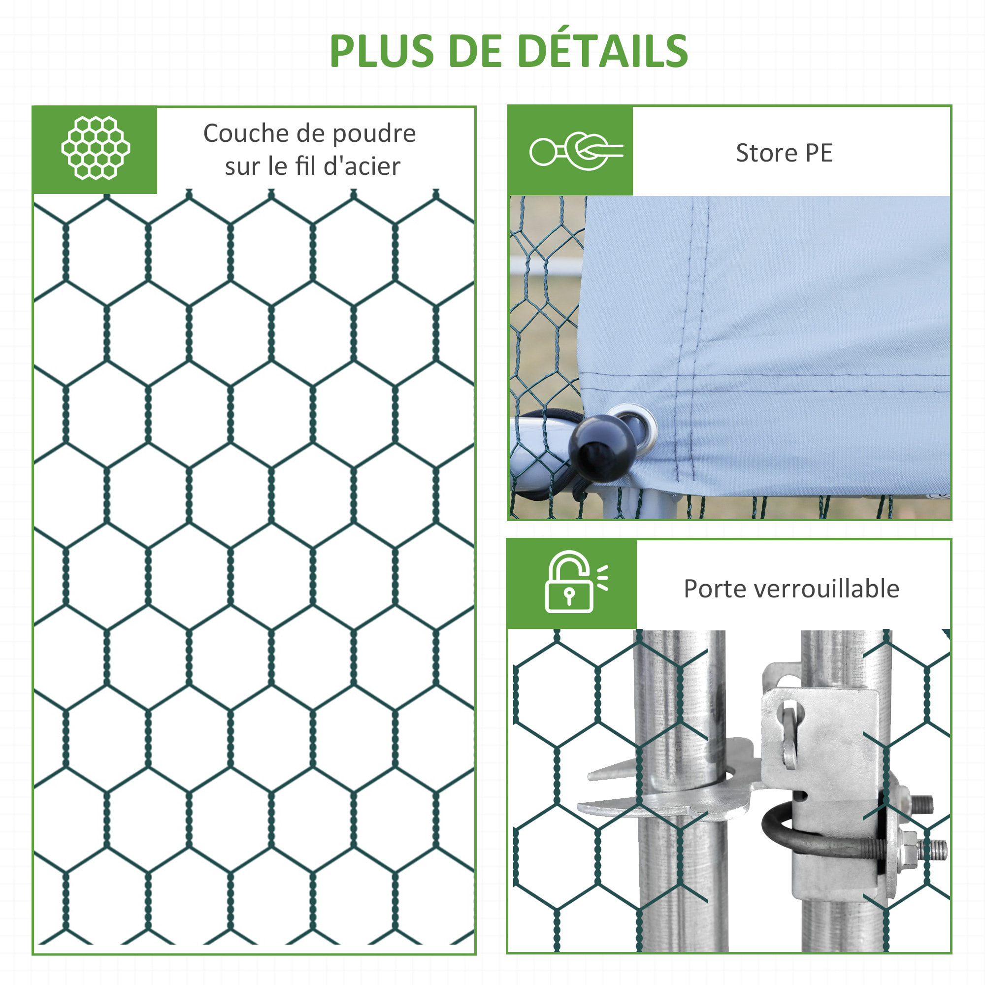 Enclos poulailler chenil 18 m² - parc grillagé dim. 6L x 3l x 2H m - espace couvert - acier galvanisé