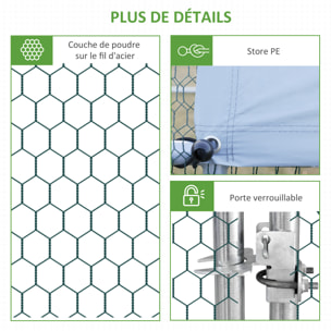Enclos poulailler chenil 18 m² - parc grillagé dim. 6L x 3l x 2H m - espace couvert - acier galvanisé